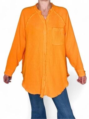 Aerie Bright Vibrant Orange Oversized Button Down Blouse